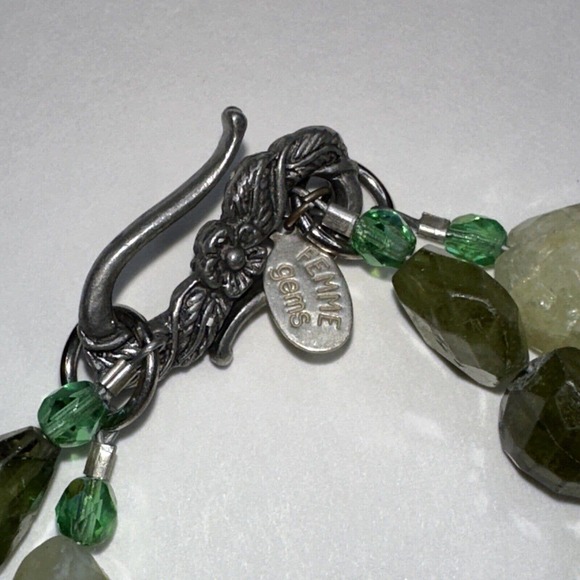 Femme Gems Bracelet Green Marbled Quartz Faceted Stones Double Strand Hook - Picture 2 of 10